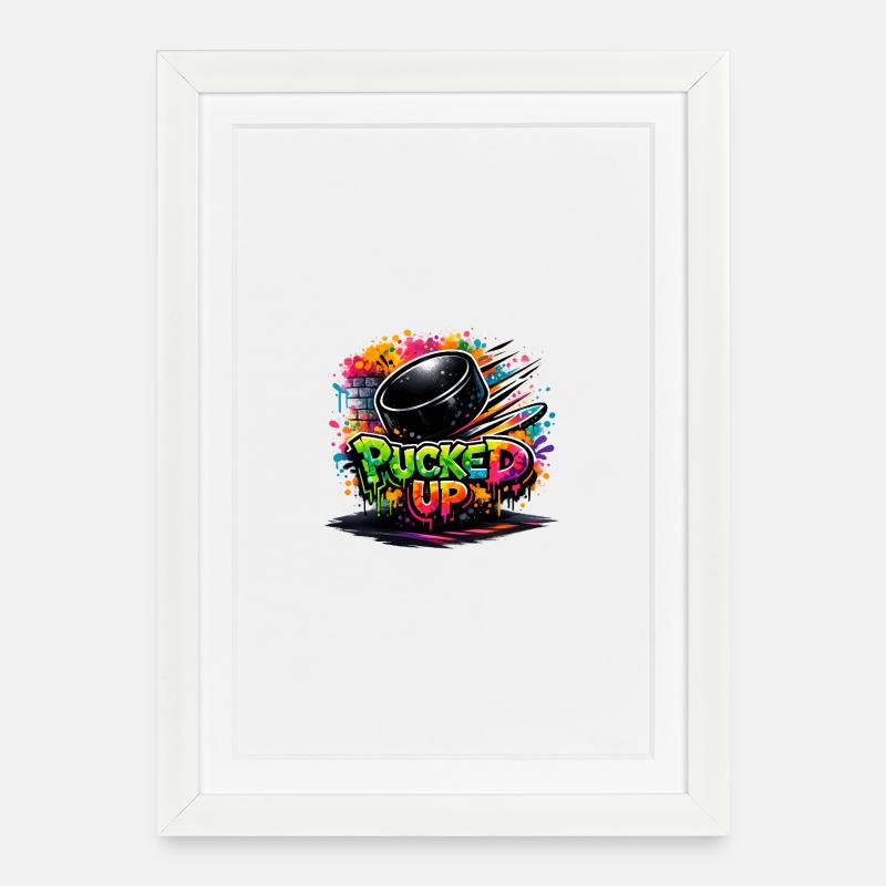 Pucked Up Graffiti Puck - Gerahmtes Poster (27 × 37 cm) - Weiß