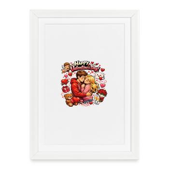 Design de câlins de couple amoureux pour la Saint-Valentin - Affiche encadrée (27 × 37 cm) - blanc - Devant