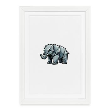 Origami Elephant Metallic - Affiche encadrée (27 × 37 cm) - blanc - Devant