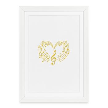 NEU – Liebe in jeder Note – Goldenes musikalisches Herz. - Gerahmtes Poster (27 × 37 cm) - Weiß - Vorne