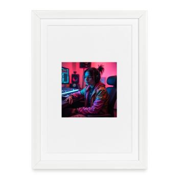Cyber Neon Producer in the Studio - Framed poster (27 × 37 cm) - white - Front