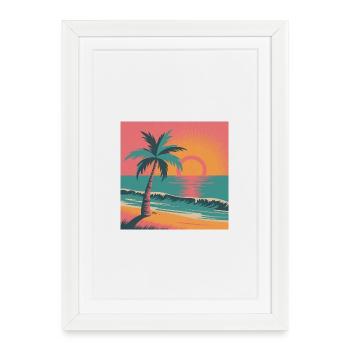 Retro Sunset Palm Over Ocean - Framed poster (27 × 37 cm) - white - Front