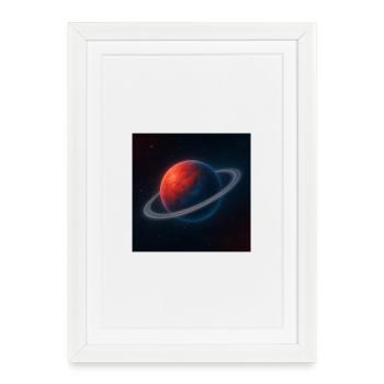 Planète rougebleu aux anneaux - Affiche encadrée (27 × 37 cm) - blanc - Devant