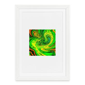 La couleur psychédélique tourbillonne en vert - Affiche encadrée (27 × 37 cm) - blanc - Devant