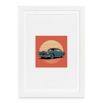 Voiture ancienne Sunset Drive - Affiche encadrée (27 × 37 cm) - blanc - Devant