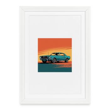 Muscle Car turquoise au coucher du soleil - Affiche encadrée (27 × 37 cm) - blanc - Devant