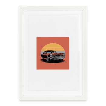 Illustration rétro de voiture au coucher de soleil - Affiche encadrée (27 × 37 cm) - blanc - Devant
