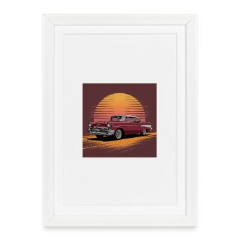 Voiture classique Sunset Drive - Affiche encadrée (27 × 37 cm) - blanc - Devant
