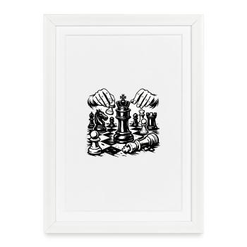 Motif des échecs noirs – Roi de la stratégie - Affiche encadrée (27 × 37 cm) - blanc - Devant