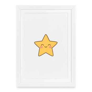 Étoile kawaii jaune sourire - Affiche encadrée (27 × 37 cm) - blanc - Devant