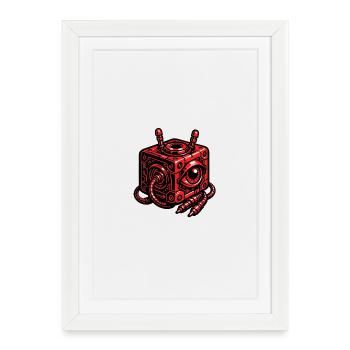 Red cube robot with eye - Framed poster (27 × 37 cm) - white - Front