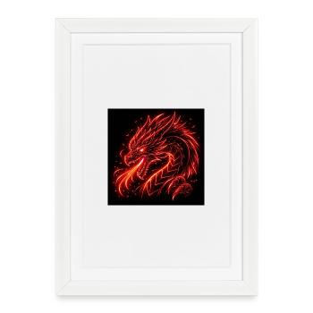 Neon dragon in red fire - Framed poster (27 × 37 cm) - white - Front