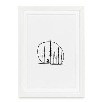 Forest Path Cyclist Silhouette Gift Idea Friends - Framed poster (27 × 37 cm) - white - Front