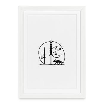 Cadeau des fans de la silhouette de la forêt de renard de Nuit Lunaire - Affiche encadrée (27 × 37 cm) - blanc - Devant