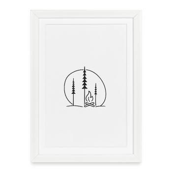 Idée cadeau nature pour silhouette de feu de camp en forêt - Affiche encadrée (27 × 37 cm) - blanc - Devant