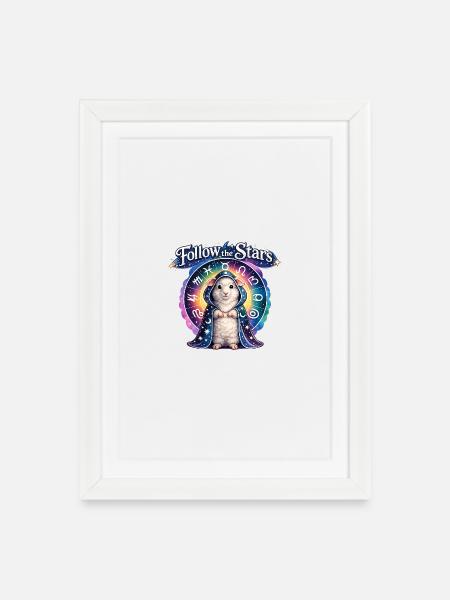 Follow the Stars Sternkreis-Schaf - Gerahmtes Poster (27 × 37 cm) - Weiß