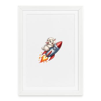 Wool sheep on rocket flight - Framed poster (27 × 37 cm) - white - Front