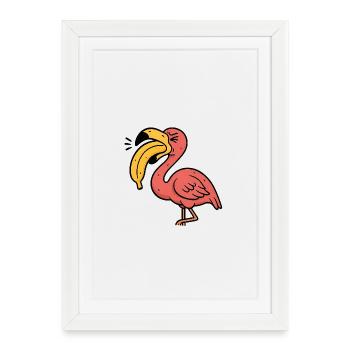 Duo Banane Flamant Rose - Affiche encadrée (27 × 37 cm) - blanc - Devant