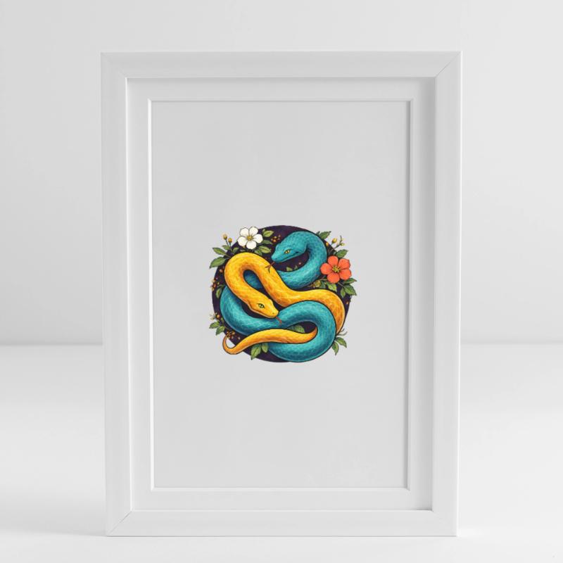 Two Python Snakes in Flower Ring Framed poster (27 × 37 cm)