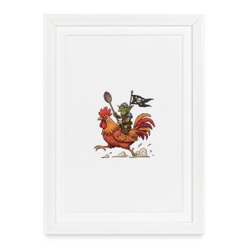 Goblin rider on a rooster - Framed poster (27 × 37 cm) - white - Front