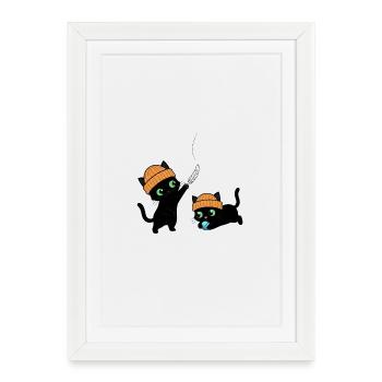 Two cute kittens playing. Unique. - Framed poster (27 × 37 cm) - white - Front