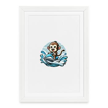 Monkey on Jet Ski Adventure - Framed poster (27 × 37 cm) - white - Front