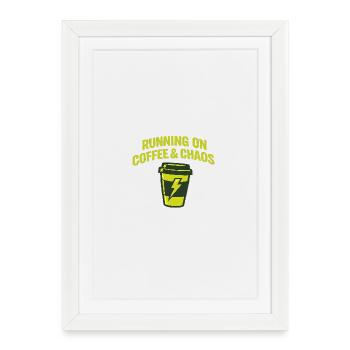 Café & Chaos : Mode Course - Affiche encadrée (27 × 37 cm) - blanc - Devant