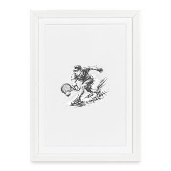 Dynamischer Tennisspieler in Schwarzweiß - Gerahmtes Poster (27 × 37 cm) - Weiß - Vorne