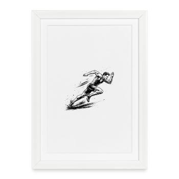 100m Sprinter in Comic-Ink style - Framed poster (27 × 37 cm) - white - Front