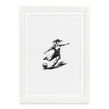 Power Kick – Illustration de football féminin - Affiche encadrée (27 × 37 cm) - blanc - Devant