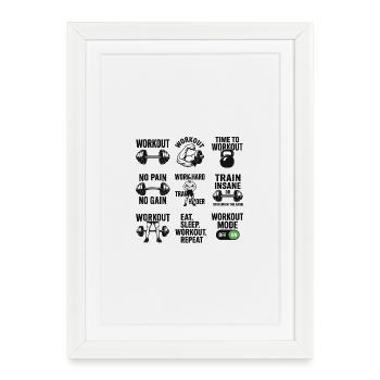 Puissance Gym Noir Motifs Entraînement - Affiche encadrée (27 × 37 cm) - blanc - Devant