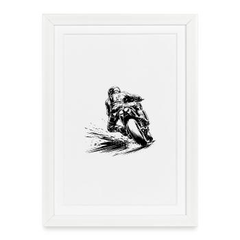 Pilote moto en angle d’inclinaison extrême - Affiche encadrée (27 × 37 cm) - blanc - Devant
