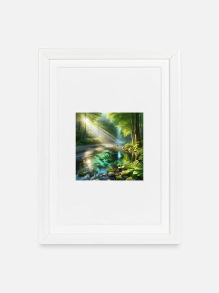 Sunshine in a forest stream - Framed poster (27 × 37 cm) - white