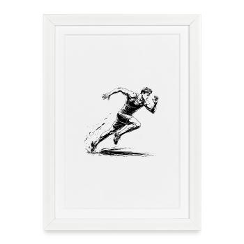 100m Sprinter Action Illustration - Framed poster (27 × 37 cm) - white - Front