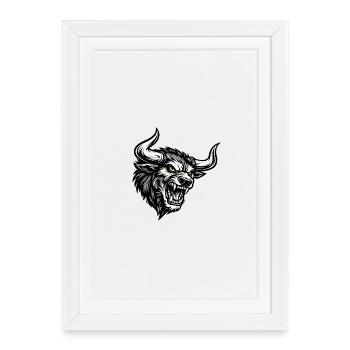 Angry Bull Head – Aggressive Bull Logo - Framed poster (27 × 37 cm) - white - Front