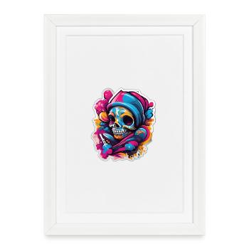 Crâne Coloré Street Art Carnaval - Affiche encadrée (27 × 37 cm) - blanc - Devant
