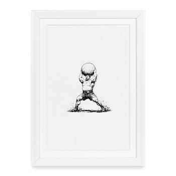 Strongman soulève une lourde boule de pierre au-dessus de sa tête - Affiche encadrée (27 × 37 cm) - blanc - Devant