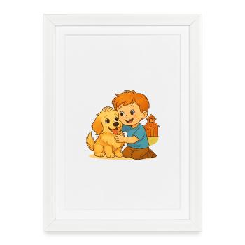 Fluffy et l’ami heureux - Lien émotionnel - Affiche encadrée (27 × 37 cm) - blanc - Devant