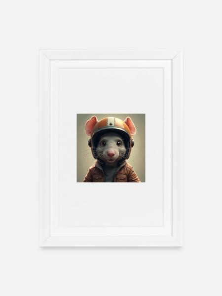 The little biker rat - Framed poster (27 × 37 cm) - white