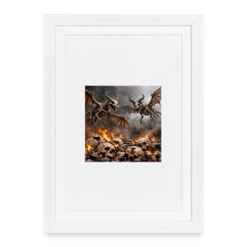 Skeleton Dragons in Flames - Framed poster (27 × 37 cm) - white - Front