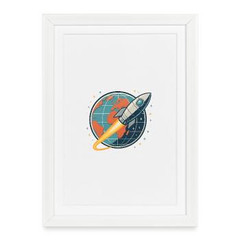 Rocket launch over globe - Framed poster (27 × 37 cm) - white - Front