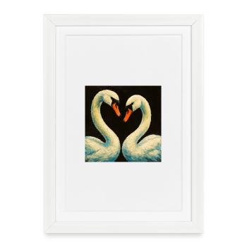 Swan Heart Couple Art Motif - Framed poster (27 × 37 cm) - white - Front