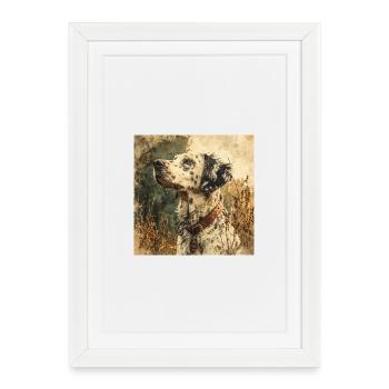 Portrait dalmatien au look à l’huile vintage - Affiche encadrée (27 × 37 cm) - blanc - Devant