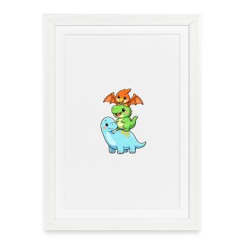 Brontosaurus T-Rex Pterodactyl - Framed poster (27 × 37 cm) - white - Front