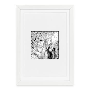 Oreille de renard manga dans un paysage fleuri - Affiche encadrée (27 × 37 cm) - blanc - Devant