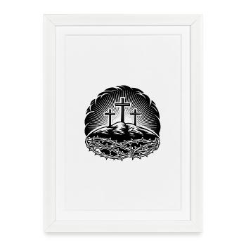 Crown of Thorns + Cross Christian Motif - Framed poster (27 × 37 cm) - white - Front