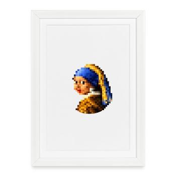 La Fille à la Boucle d’Oreille en Perle Pixelisée - Affiche encadrée (27 × 37 cm) - blanc - Devant