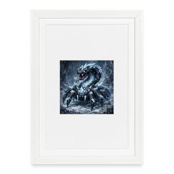 Dragon de Cristal dans une tempête de glace - Affiche encadrée (27 × 37 cm) - blanc - Devant