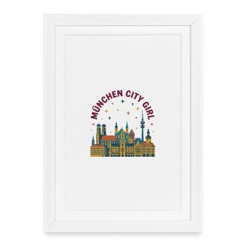 Skyline des filles de la ville de Munich - Affiche encadrée (27 × 37 cm) - blanc - Devant