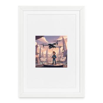 Pilote de drone à Neon Town - Affiche encadrée (27 × 37 cm) - blanc - Devant